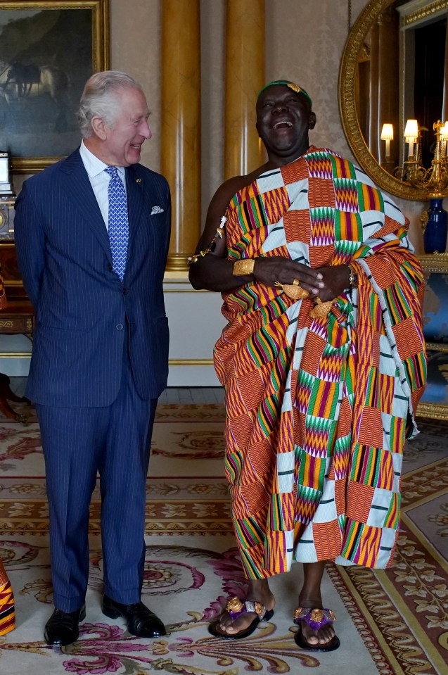 King Charles and Otumfuo Osei Tutu II share a joke at the reception