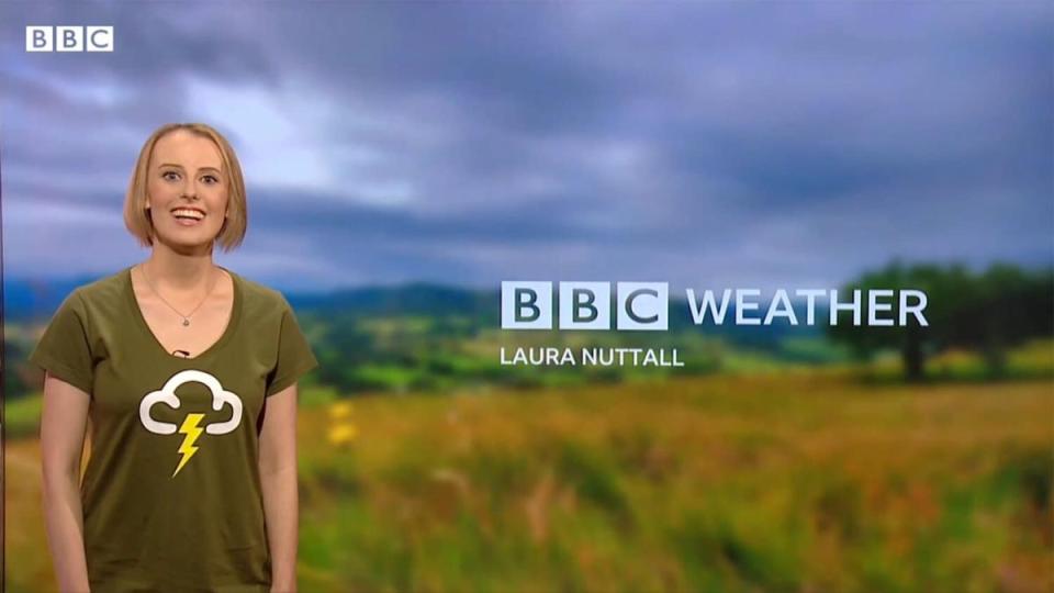 Laura presenting a weather forecast on the BBC