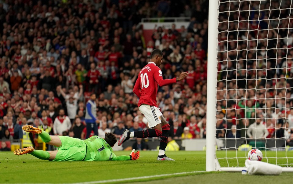 Despite Kepa Arrizabalga's best efforts, Marcus Rashford made it four after coming off the bench for the injured Antony