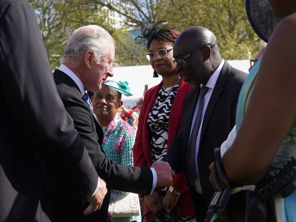 King Charles speaks with Baroness Doreen Lawrence (left) and members of her family