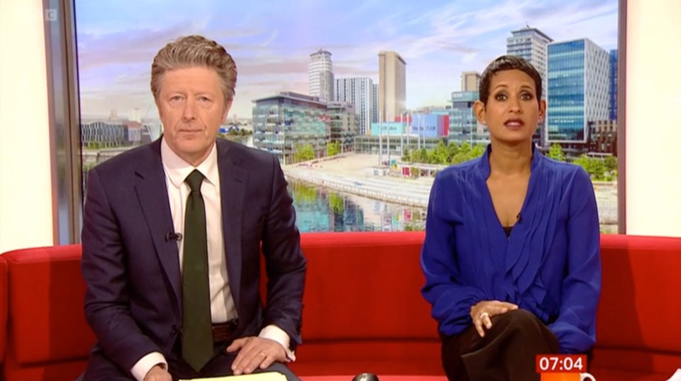 Naga Munchetty on BBC Breakfast with her co-host Charlie Stayt