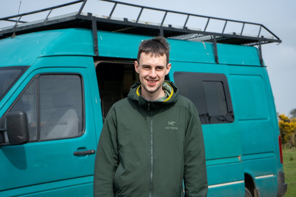 Kieran Lewis lives in his VW van full time to save money