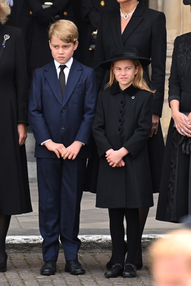 Prince George of Wales and Princess Charlotte of Wales during the State Funeral of Queen Elizabeth II at Westminster Abbey