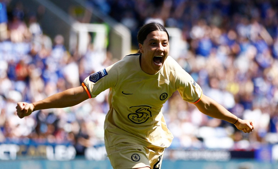 Sam Kerr celebrates opening the scoring against Reading