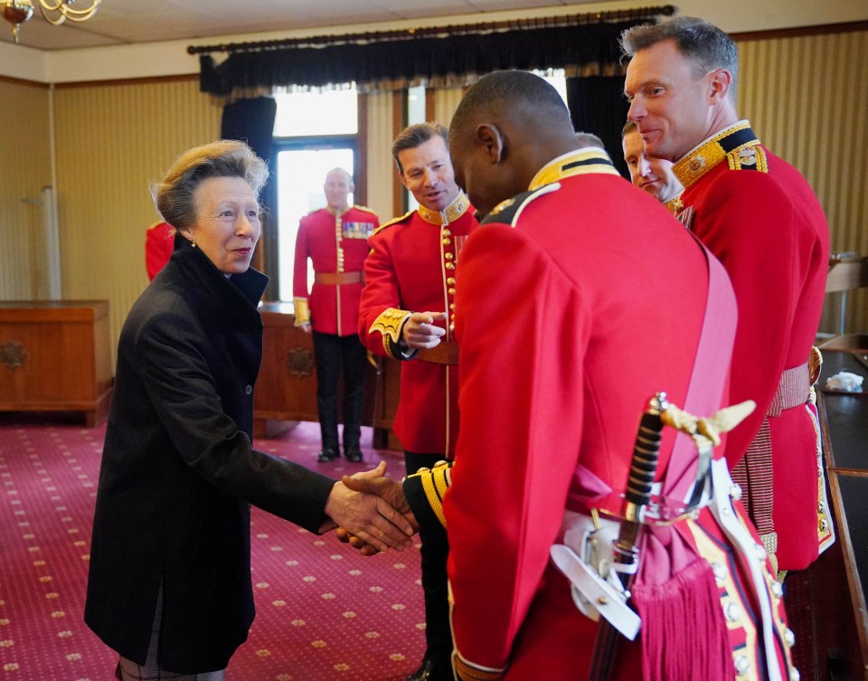 Elsewhere, Princess Anne met Kirtland Gill the first black soldier to reach the rank of Regimental Sergeant Major