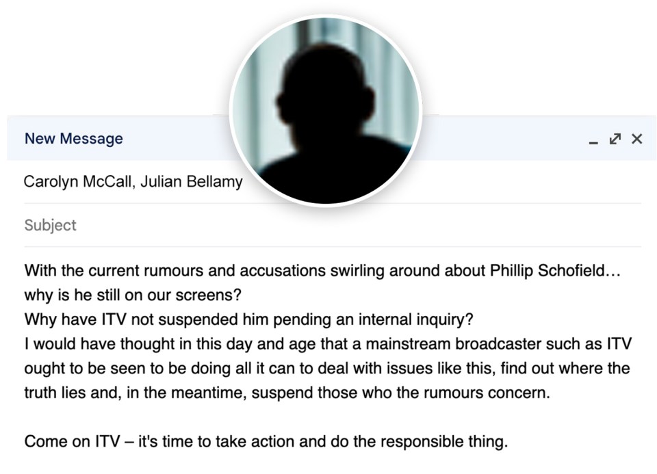 The email was apparently sent to ITV chief executive Carolyn McCall and ITV Studios' managing director Julian Bellamy