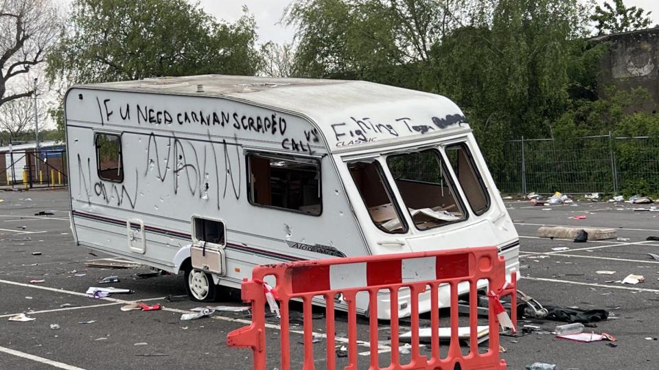 A caravan was dumped in the hospital car park