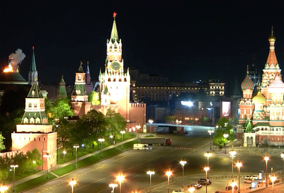 Flames were seen on a Kremlin rooftop