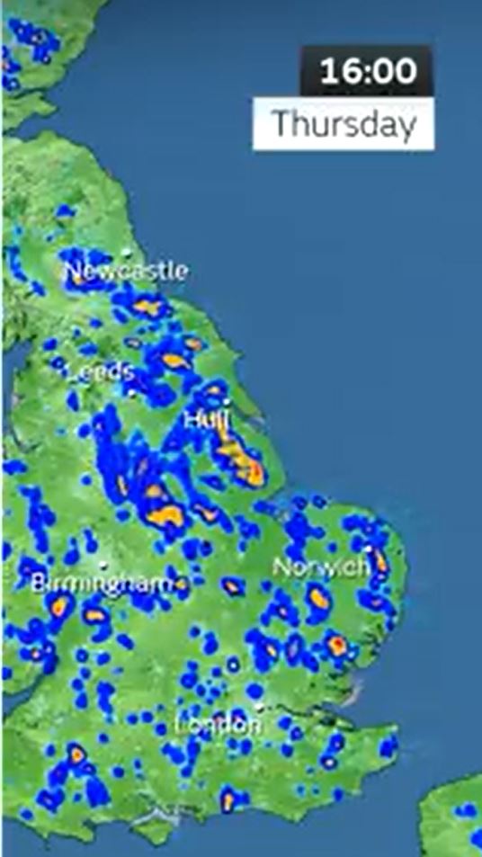 A Met Office update this afternoon forecast heavy showers for most of the UK from 4pm