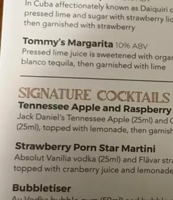 The Signature Cocktail range is being trialled in 150 Wetherspoons pubs