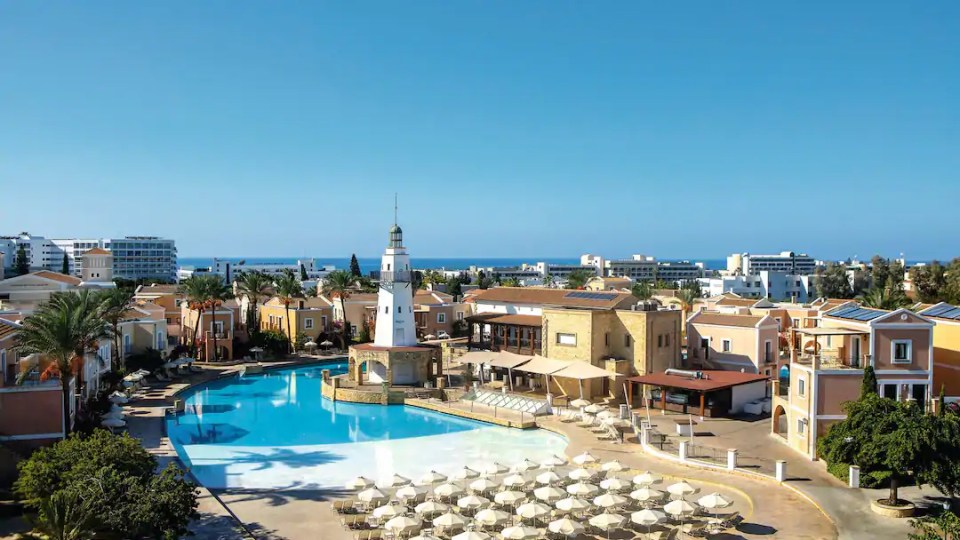 Seven nights’ all-inclusive at the Holiday Village Aliathon in Cyprus is from £3,517 per family of four