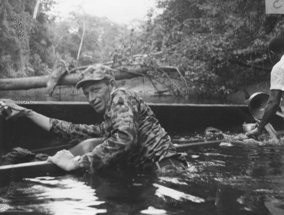 Major Albert Patron after a canoe overturned in the Atrato Swamp