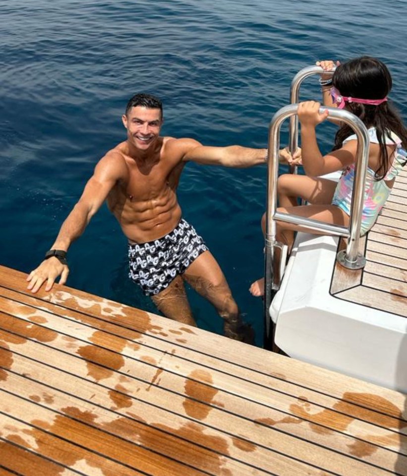 Ronaldo looks shredded as he enjoyed some downtime after the long football season