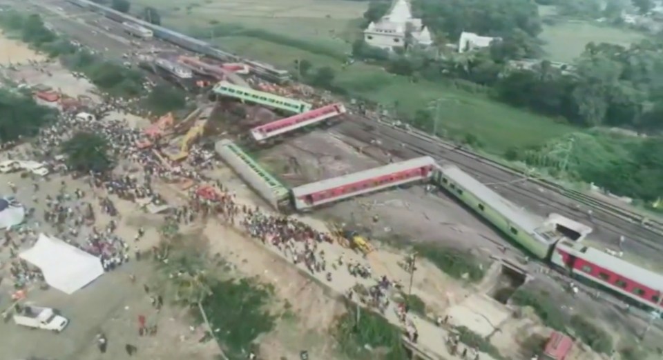 Drone footage showed how the carriages were left zig-zagged across the tracks