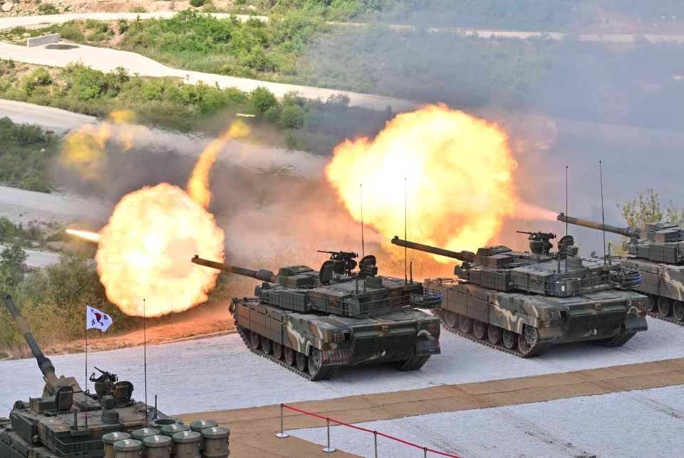 Stunning footage of the drills shows tanks, choppers and jets firing live rounds