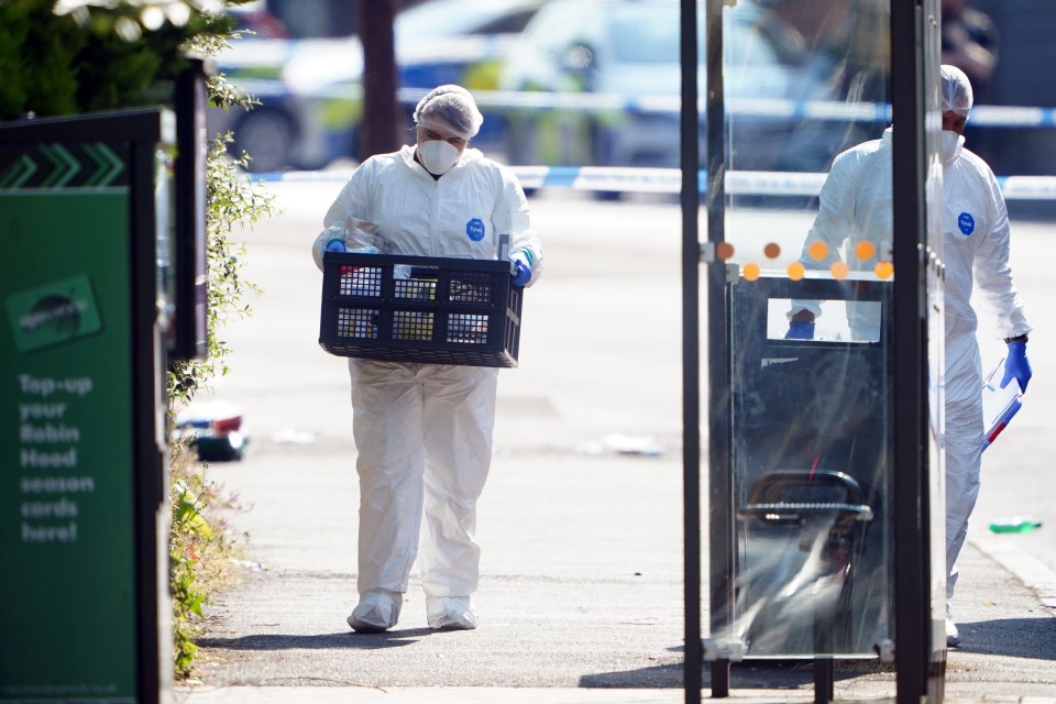 Forensic officers were seen collecting evidence following this morning's rampage