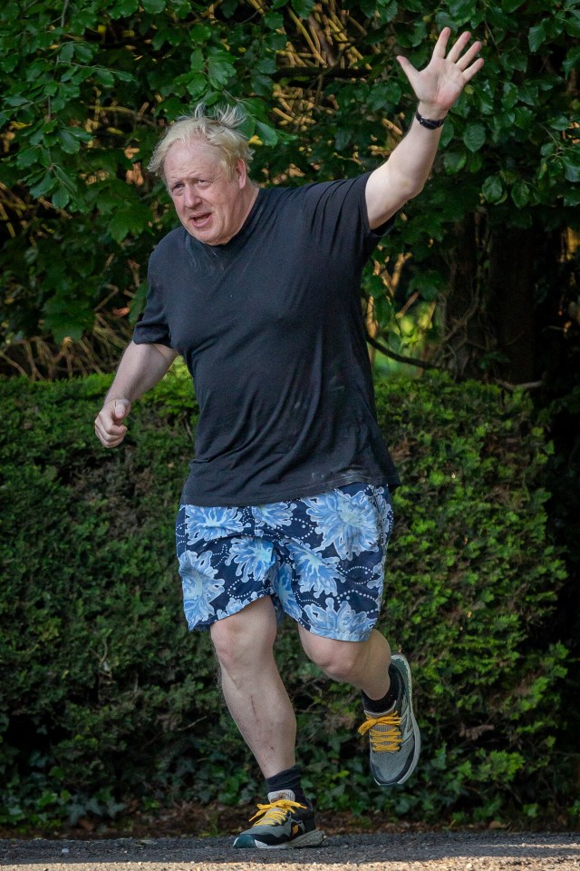 Boris Johnson branded the Partygate probe’s conclusion 'deranged', the ex-PM pictured on a run yesterday near his Oxfordshire home