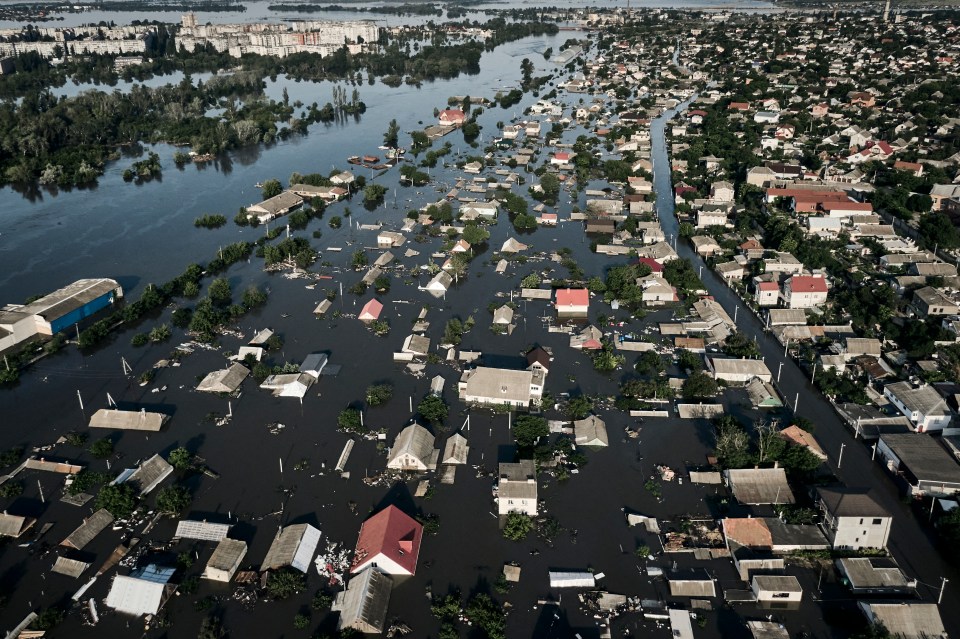 Streets are flooded in Kherson after the dam collapsed unleashing a wall of water