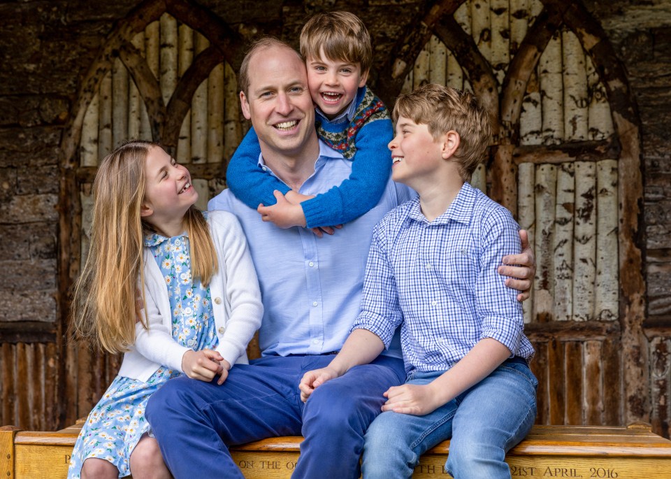 William with his kids, Prince George, Princess Charlotte, and Prince Louis in a picture released for Father's Day