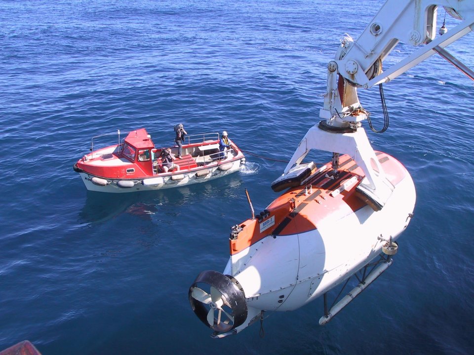 Sun writer Martin Phillips and competition winner Peter Bailey prepare to dive down to Titanic in Mir submarine.