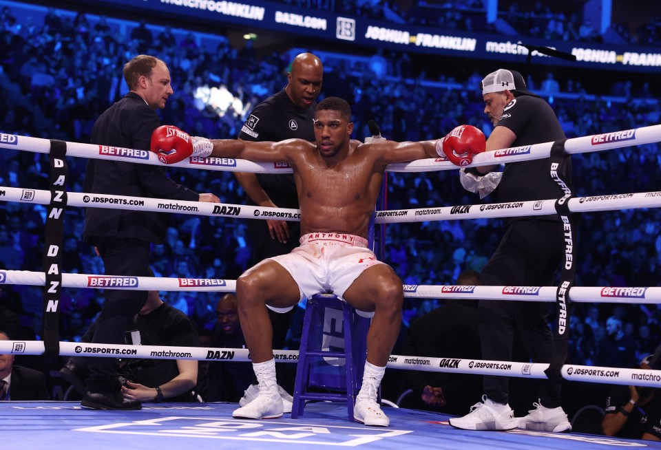 Anthony Joshua during his fight with Jermaine Franklin