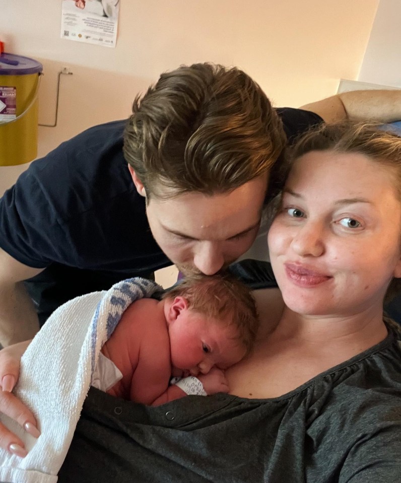 Amy and boyfriend Sam Rason welcomed their first child in March