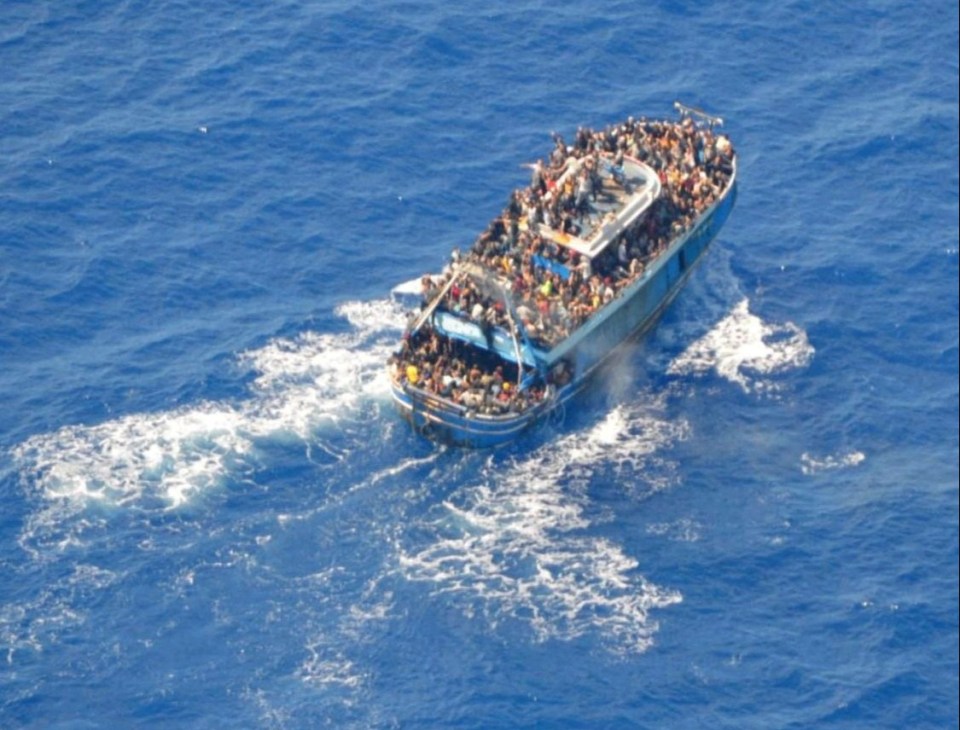 An image shared by the Greek Coastguard showed the decks packed with people before the boat sank