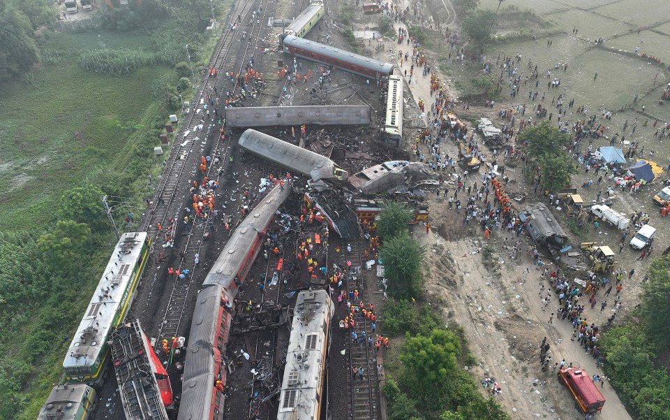 Aerial views of the crash site show the extent of the devastation in India