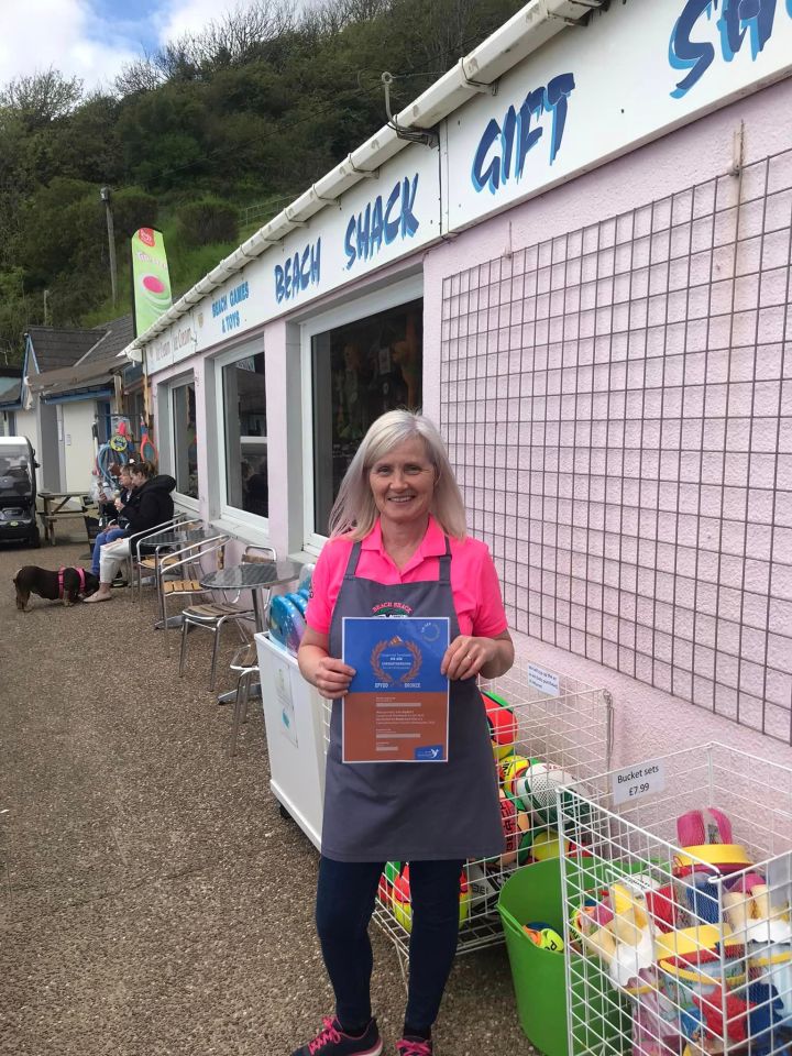 Julie Sweetman outside her popular beach cafe now selling 99s for 99p