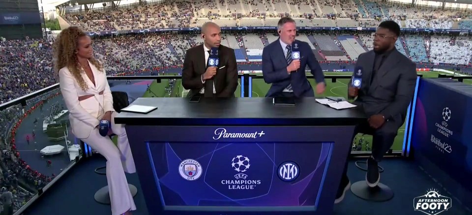 Kate Abdo wore a white suit for CBS Sports' coverage of the Champions League final