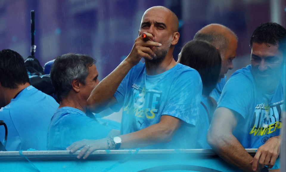 Pep Guardiola smoked a cigar during the celebrations