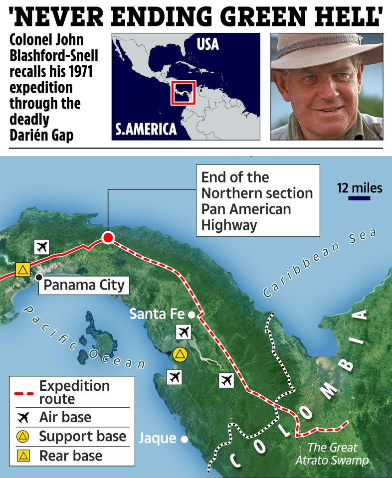 Colonel John Blashford-Snell perilous route through the jungle in 1971 took one 100 days to traverse