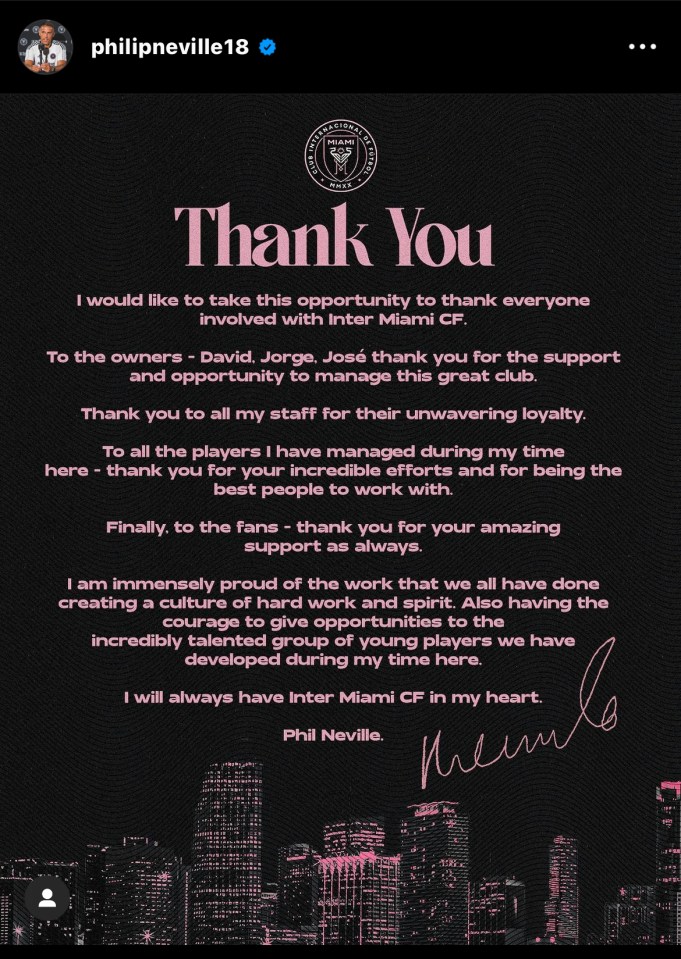 Neville posted this message after his axing