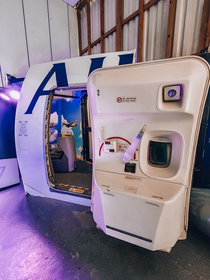 Visitors can take photos in the hangar as well as simulate flights