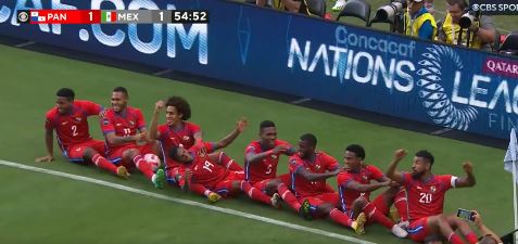 Godoy, far right, then led a wonderful train celebration with his team-mates