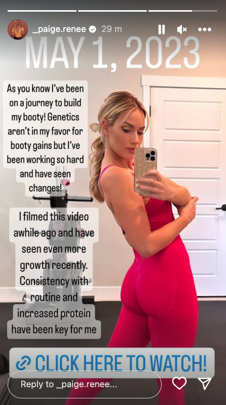 Paige Spiranac shared a progress snap of her 'booty gains'