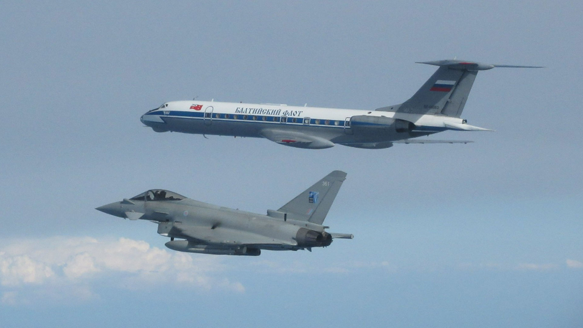 A Typhoon closely monitored a Russian Navy Tupolev Tu-134 close to Nato's border in June