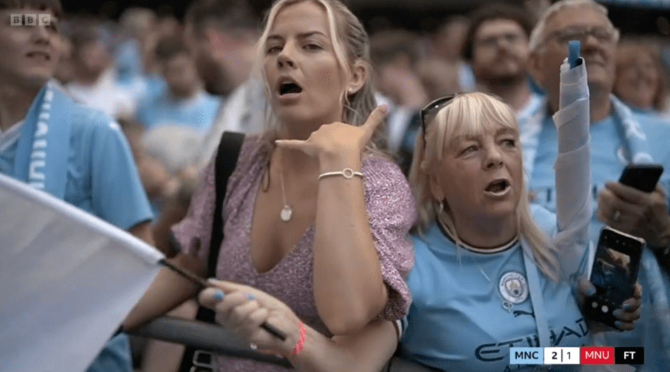 A Man City fan gestured ‘call me’ while celebrating