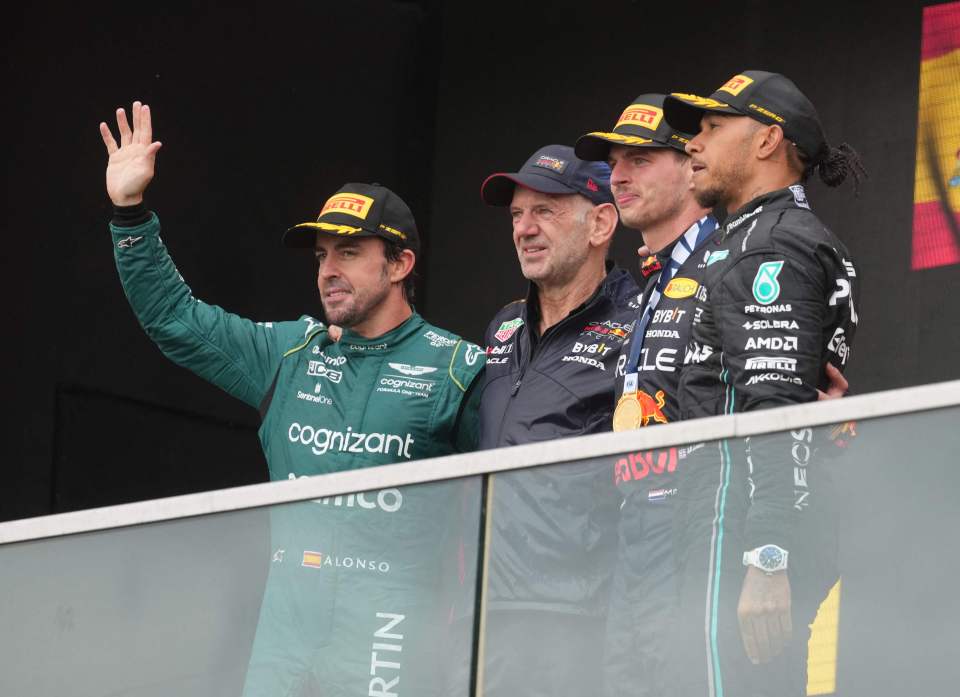 Fernando Alonso, Red Bull Racing’s Chief Technical Officer Adrian Newey, Max Verstappen and Mercedes’ ace Lewis Hamilton are all legends