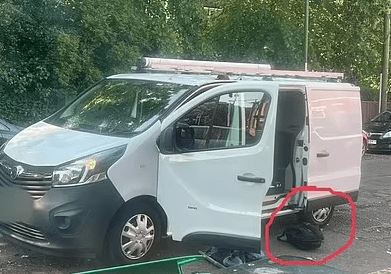 A backpack was seen lying next to the white van on Maple Street following the attack