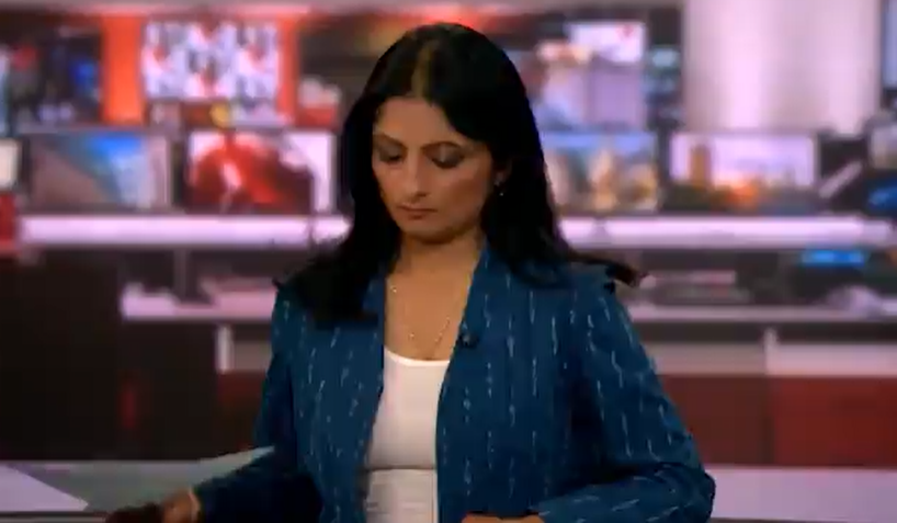 The newsreader was seen preparing for her report