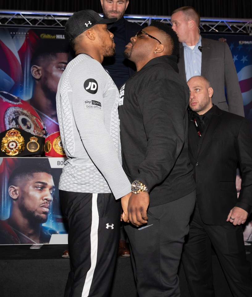 Anthony Joshua and Jarrell Miller before their cancelled fight in 2019