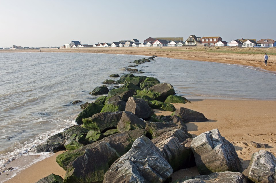 Rock armor protecting Jaywick Sands, Essex, England.