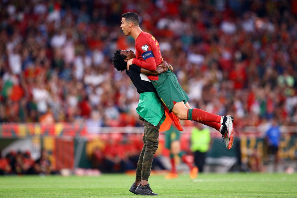 The bizarre scene occurred during Portugal's 3-0 win over Bosnia