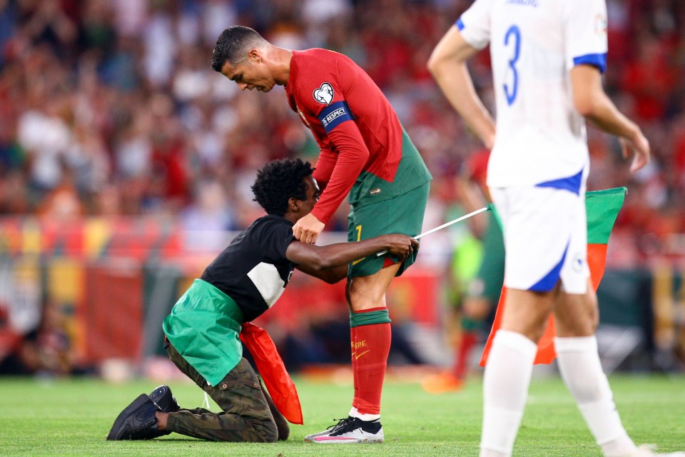 The fan fell to his knees before lifting Ronaldo up