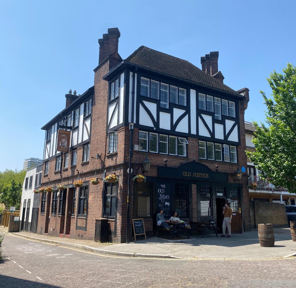 The beach is tucked away behind The Old Justice pub