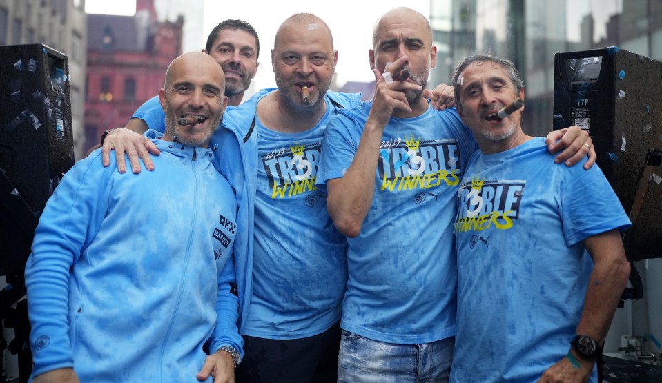 Maresca, left, was a part of Pep Guardiola's Treble-winning Manchester City staff