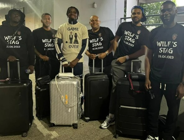 Wilfried Zaha flew off on his stag do with his friends as they wore hilarious shirts