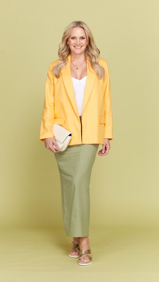 Pair the maxi skirt with a simple white cami and dress it up with a bright linen blazer, like this yellow one from Tu at Sainsbury’s