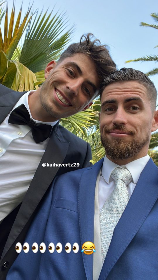 Jorginho shares an image with Kai Havertz who is expected to join him at Arsenal